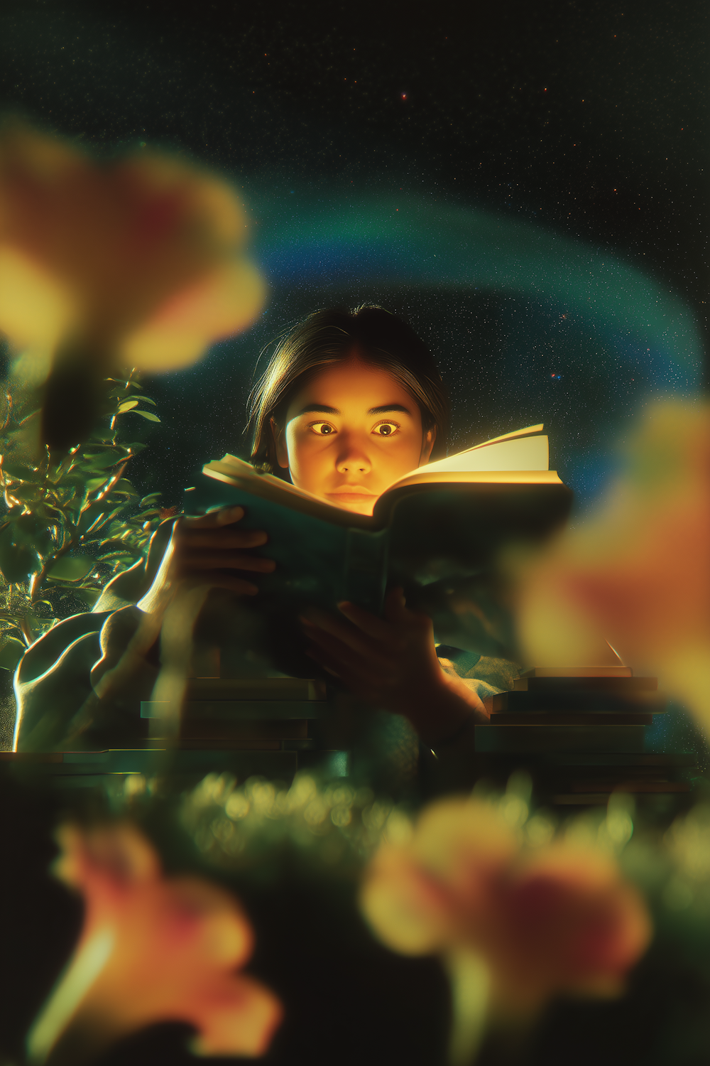 A reader lost in thought after finishing a sprawling fantasy series, contemplating their next immersive literary journey.