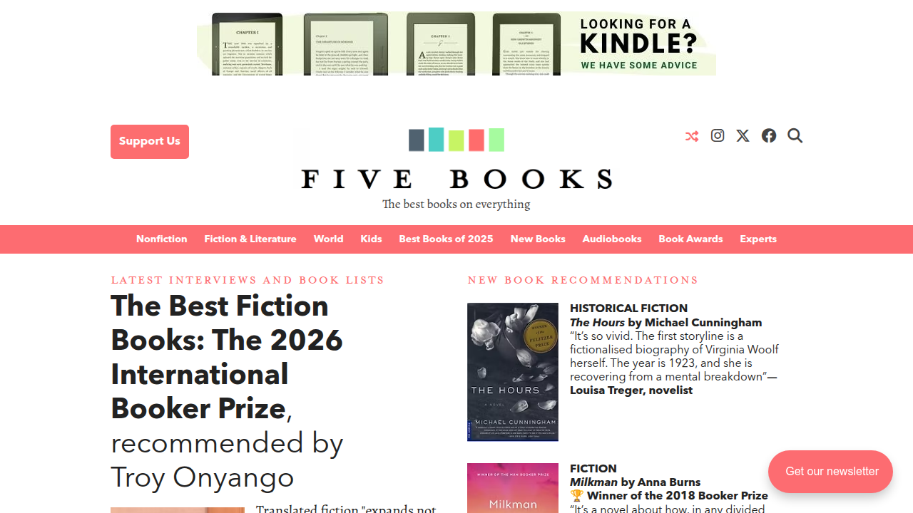 The homepage of FiveBooks, a website featuring expert-curated book recommendations.