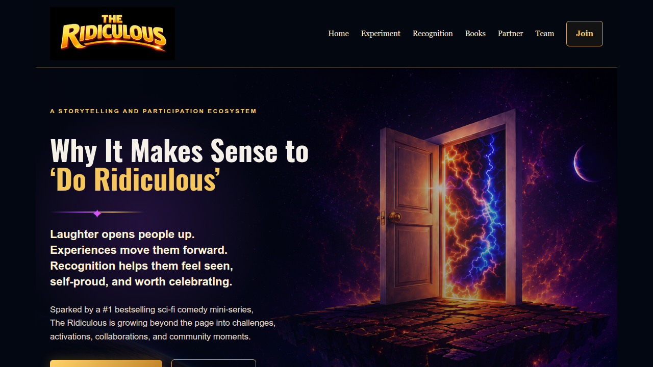Explore the homepage of The Ridiculous, a series blending sci-fi comedy with real stakes, as recommended in the introduction.