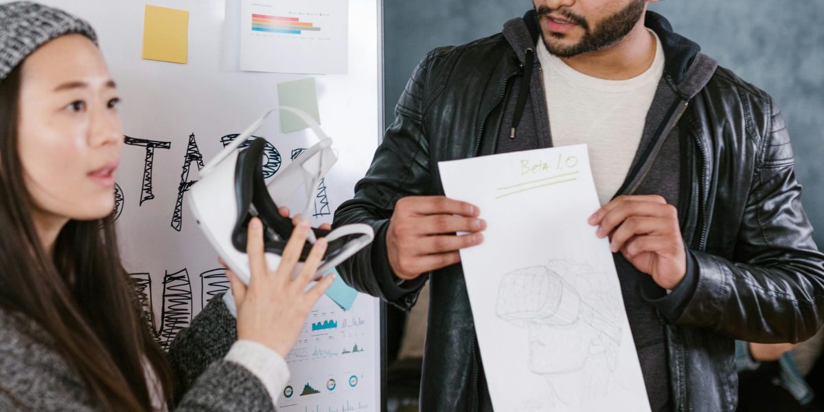 A team actively brainstorming and collaborating, illustrating the act of inventing new worlds and concepts.