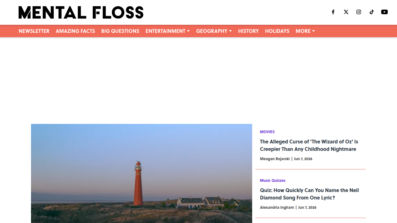 Screenshot of the Mental Floss homepage, a publication that covers entertainment, culture, and literary topics.